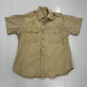 Vintage 50s Army Military Tan Canvas Cotton Shirt